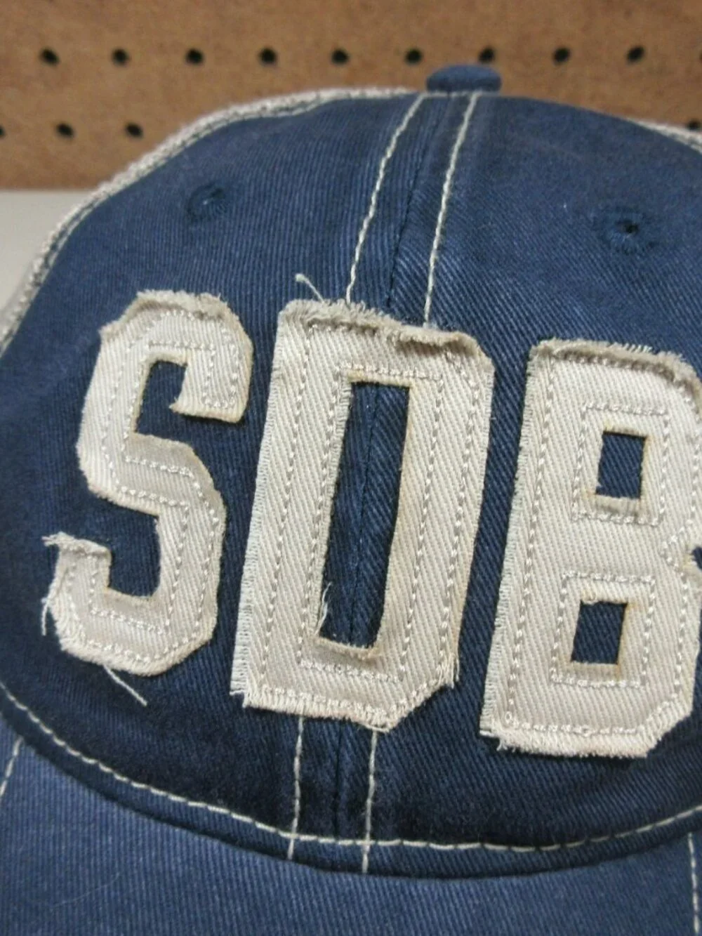 Ahead mens navy an tan distressed Soggy Dollar Bar SDB snapback hat OS NWT
